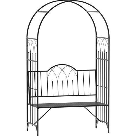 Arche de jardin avec banc intégré 121 x 50 x 203 cm, métal noir, banc de philosophe, support pour jardin et terrasse (1/5)