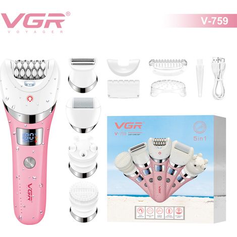 (Rose) Appareil d'épilation électrique 5 en 1 pour femmes, étanche, rasoir multifonction rechargeable (1/5)