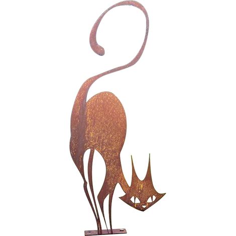 1 Silhouette de chat, métal couleur rouille, décoration jardin, pique sol, extérieur Halloween (1/5)