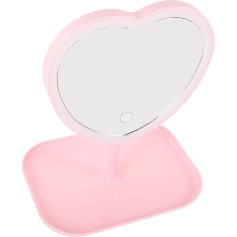 Miroir de Maquillage de Cœur Miroir Haute Définition Éclairage LED Rechargeable USB en Abs Doré, pour Décoration de Bureau et Dortoir (1/5)