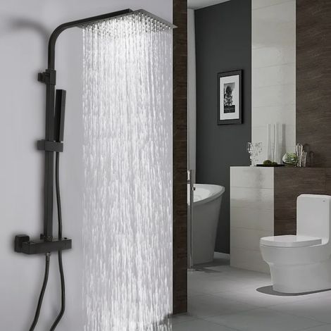 Duscharmatur Mit Thermostat Duschsystem Handbrause Duschset Regendusche Schwarz (1/5)