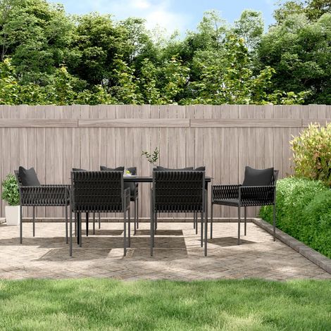 Ensemble à manger de jardin 7 pcs-Salon de jardin coussins résine tressée acier 379800 (1/5)