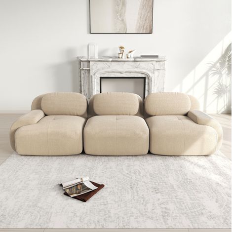 Canapé d’angle modulaire en tissu côtelé beige, sans montage, mousse haute densité 32D (1/5)