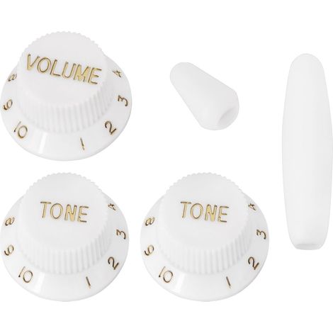 Set of White Knobs with Switch Tip Kit, 2 Tone, 1 Volume, Compatible with Fender Stratocaster Guitars, ST Style Electric Guitars (1/5)