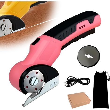 Taglierina elettrica per cartone, nuove forbici elettriche senza fili 2025, taglierina rotante portatile per casa e ufficio, forbici ricaricabili per cartone, plastica, pelle e tessuto (rosa, lama sin