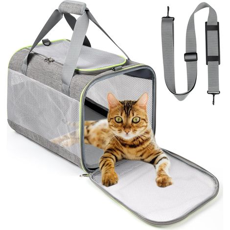 Sac de Transport pour Chat Chien, Caisse Transport Chat Chien Respirant et Pliable, avec Coussin en Peluche Amovible, pour Animaux de Petite et Moyenne Taille Jusqu'à 6,5kg (45x30x30cm, Gris) (1/5)
