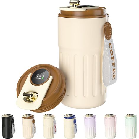 Bicchiere da caffè con display digitale - Bottiglia termica in acciaio inossidabile 316 da 410 ml con coperchio isolato sottovuoto a prova di perdite per caffè (1/5)