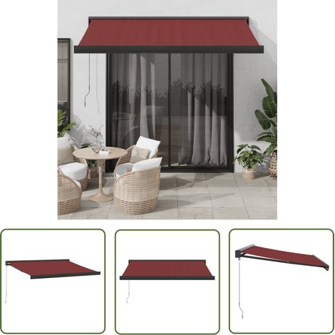 The Living Store Auvent manuel rétractable bordeaux 300x250 cm - Auvent Retractable - Parasol - Abri Solaire - Protection Uv - Terrace (1/5)