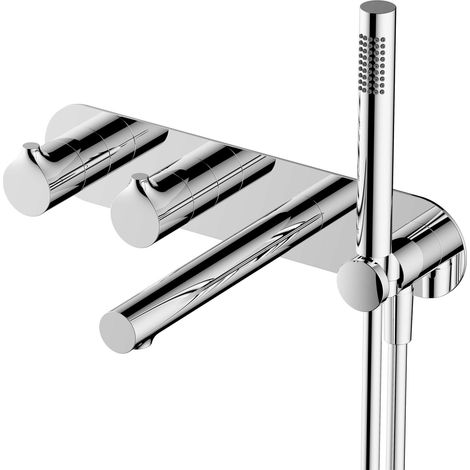 RAK Sorrento Chrome Horizontal Concealed Thermostatic Dual Control Shower Valve with Handset and Bath Spout - RAKSOR3306C (1/2)