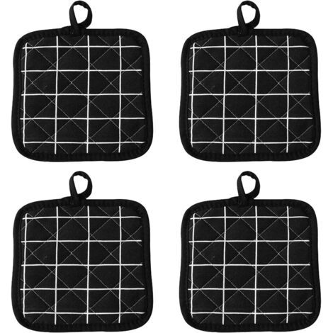 4 Pièces Maniques Résistantes Chaleur, Maniques Carrées Four à Micro Ondes, Maniques Coton Résistant Chaleur, Coussinets Chauds Porte Casseroles, pour La Cuisine pour Four (Noir) (1/5)