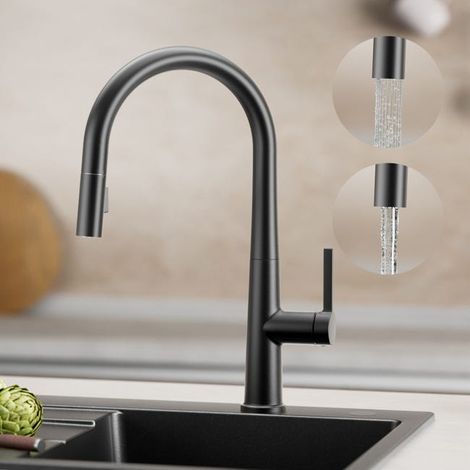 Mitigeur Cuisine avec Douchette Extractible Noir - Robinet Cuisine d'Évier Rotatif à 360 °en Acier Inoxydable - 2 Fonctions Mélangeur Cuisine (1/5)