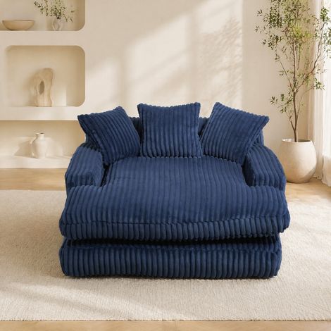 Sillón lounge de terciopelo acanalado azul marino, 1 plaza, con 3 cojines, sin montaje DESVIAE (1/5)