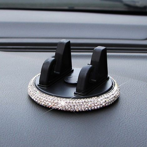 Support de téléphone pour voiture avec finition diamant, mignon, compatible avec écrans horizontaux et verticaux, adapté pour console centrale et navigation automobile. (1/5)