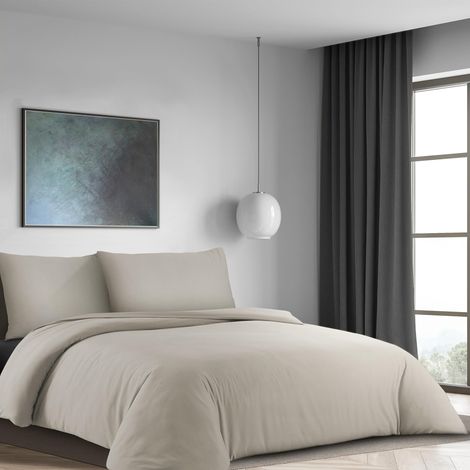 Parure de lit - Housse de couette et taie d'oreiller - En tissu nanoplush doux - Infroissable - Avec housse de couette et taie d'oreiller (beige, 200 x 200 + 80 x 80 (1/5)