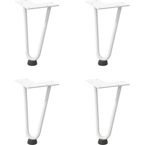 Lot de 4 pieds en épingle à cheveux pour table basse 20 cm avec patins réglables design moderne en acier massif blanc