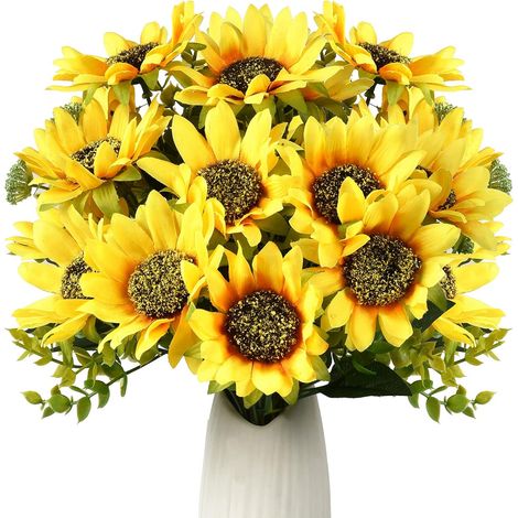 Tournesols Artificiels - Fleurs en Soie avec Tiges - Décoration Intérieure Bureau Mariage - Lot de 6 (1/5)