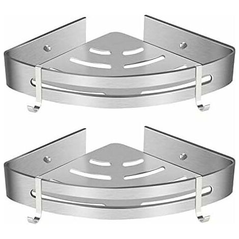 Etagère de Douche d’Angle, Etagère de Salle de Bain Sans Forage Panier Rangement Douche Aluminium Murale Adhésive Serviteur de Douche Organiseur pour Shampoing(Triangle, 2 Pièces) (1/5)