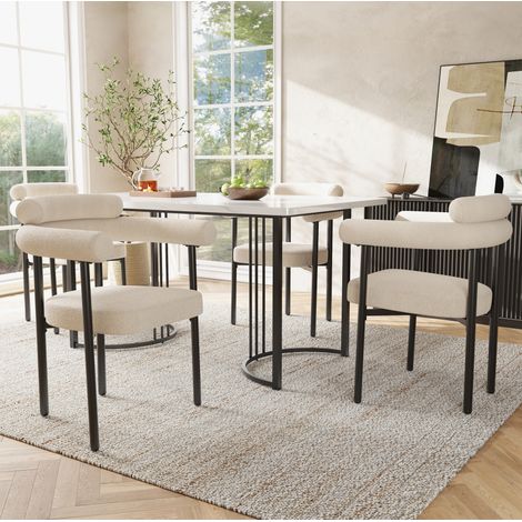 Set di 4 sedie da pranzo beige in tessuto effetto suede, struttura in metallo HAVRYA (1/5)