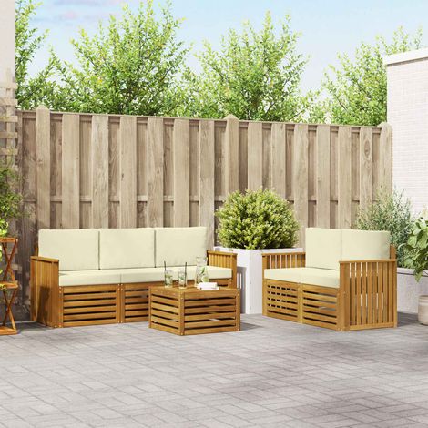 vidaXL Outdoor-Sofagarnitur 6 Stk. Natur und Creme Massivholz Akazie (1/5)