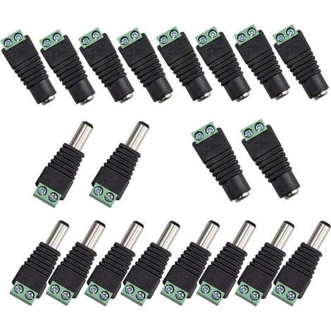 20Pcs DC d'alimentation Connecteur Mâle/Femelle 2,1 x 5,5 mm Fiche 12V Prise Jack Adaptateurs, pour Prise pour caméra de DVR Système de sécurité lumière LED (1/4)