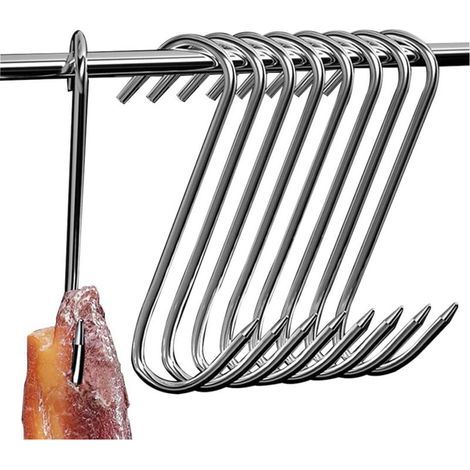 Set di 12 ganci a S in acciaio inox - 15 cm - Ganci da macellaio - Ganci da cucina - Ganci per carne - Ganci a forma di S per la lavorazione della carne (1/4)