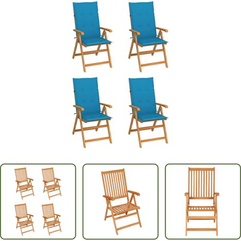 Teakholz - Gartenstühle 4 Stk. mit Blauen Kissen Massivholz Teak (1/5)