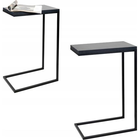 Tavolino laterale per laptop Loft in metallo nero Ovin 25x40x60cm (1/5)