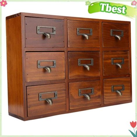 Tbest tiroir en bois Boîte de rangement de bureau en bois multicouche à tiroir montres bijoux 5042-01-(Neuf tirages)-Couleur cuite (1/5)