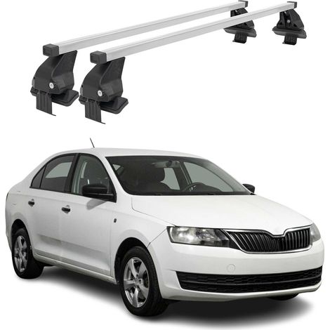 OMAC Dachträger Querträger Stahl für Skoda Rapid 2012-2019 – Abschließbar – City-Crash-getestet – DIN 75302:2019 – ISO/PAS 11154:2006 – Max. 50 kg Silber (1/5)