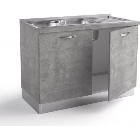 Abitare – Base d'évier de cuisine 120x60xH84 cm en bois gris – Deux portes – Panneaux de particules E1 – Finition anti-rayures