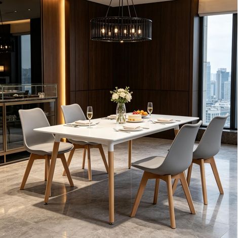 Set di 4 sedie da pranzo 49x42x83 cm in legno grigio, facili da montare FloraGrace (1/5)