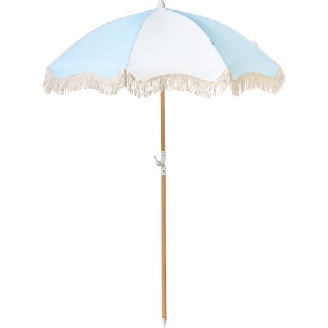 Sombrilla madera clara 150 cm poste madera haya resistente UV azul claro Mondello (1/5)