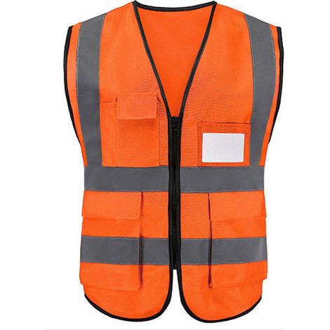 Gilet de sécurité. Gilet de sécurité réfléchissant avec bandes réfléchissantes, fermeture éclair et poches. Gilet de travail. (1/2)