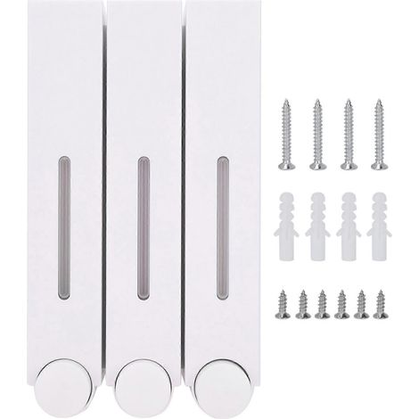 Wandmontierter 3-Kopf-Flüssigseifenspender für Hotelbäder, wandmontierte Shampoopumpe, Set mit drei Behältern. (1/5)