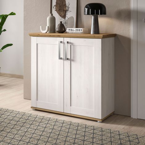 buffet bas 2 portes 90x37x88cm décor blanc et naturel - VERONICE (1/5)