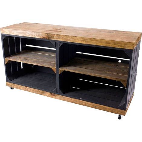 Sitzbank schwarz mit Sitzfläche aus dicken Holzplanken Palisandert mit Mittelbrett Palisander (1/5)