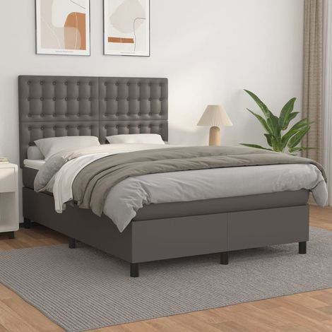 Lit adulte,Lit avec Sommier et Matelas confortable pour Chambre,Ensemble Lit à sommier tapissier Gris 140x190 cm Similicuir -BVN16057 (1/5)