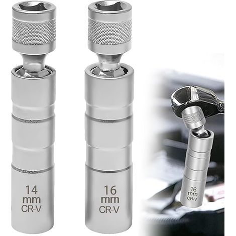 Zündkerzenschlüssel 14mm und 16mm 2 Stück Magnet Universal Flexibel Zündkerzenschlüssel Satz Werkzeuge zum Entfernen von Zündkerzen (14mm+16mm)