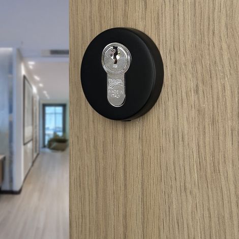 Ouvre&Déco – 2 rosaces de poignée de porte rondes MIRA trou de cylindre, Aluminium noir mat (1/5)