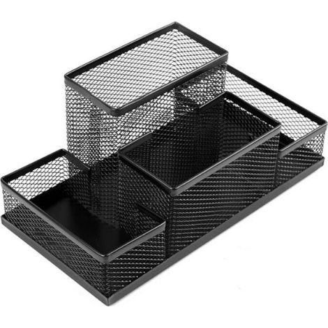 Schreibtisch-Organizer, Stiftehalter aus Metall, Schreibtischablage mit Notizhalter aus Netzgewebe, 205 x 105 x 100 mm, Multifunktionaler Schreibtisch-Organizer, Schwarzes Büro-Aufbewahrungsaccessoire (1/4)