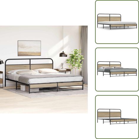 Cadre de lit en métal sans matelas chêne fumé 200x200 cm - Cadre De Lit - Cadres De Lit - Meuble De Chambre À Coucher - Lit (1/5)