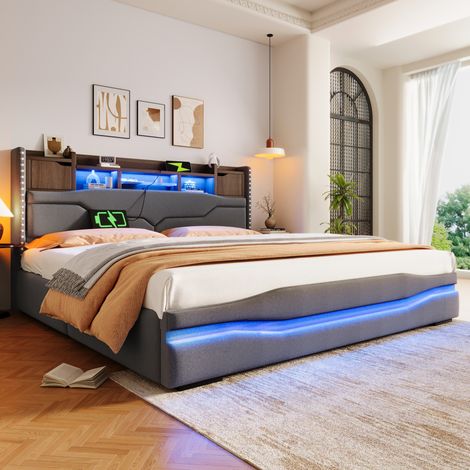 cama matrimonio con almacenaje LED 180x200 OKMYHOME (1/5)