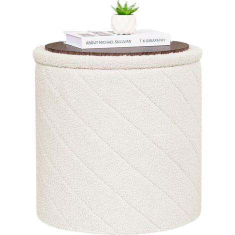 Tabouret Rond Ottoman avec Espace de Rangement, Tabouret Pliable avec Couvercle, Tabouret de Coiffeur Boucle pour Salon, Chambre à Coucher, entrée, Crème, 43 x 43 x 45 cm (1/5)