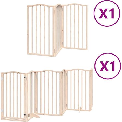 Puerta de seguridad para perros con puerta plegable 9 paneles madera de álamo marrón 020023340 (1/5)