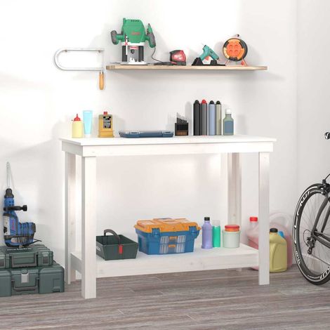 Établi de travail avec étagère en pin massif blanc 110 x 50 x 80 cm - PANGIVO (1/5)