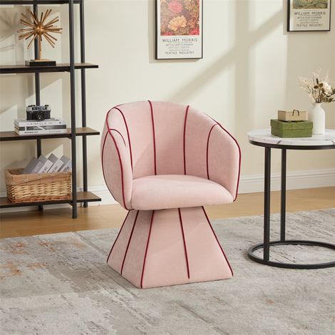 Chaise Pivotante 56x54x74.5cm - Fauteuil Ergonomique Coquillage en Tissu Chenille pour Adulte et Adolescent Salon - Rose (1/5)