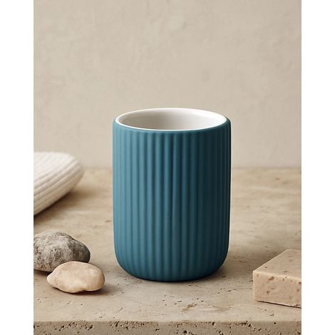 Exagonshop Bicchiere portaspazzolini da appoggio in ceramica blu