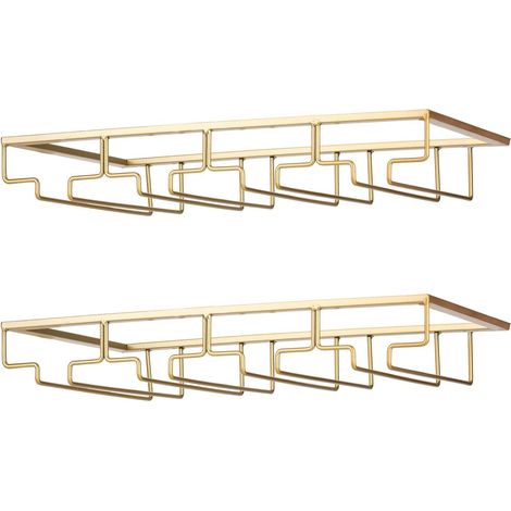 Weinglashalter – Hängendes Stielglasregal unter dem Schrank aus Metall mit Schrauben, Edelstahl-Glasregal mit 4 Ebenen für Küche, Bar, Restaurant, Gold (1/5)