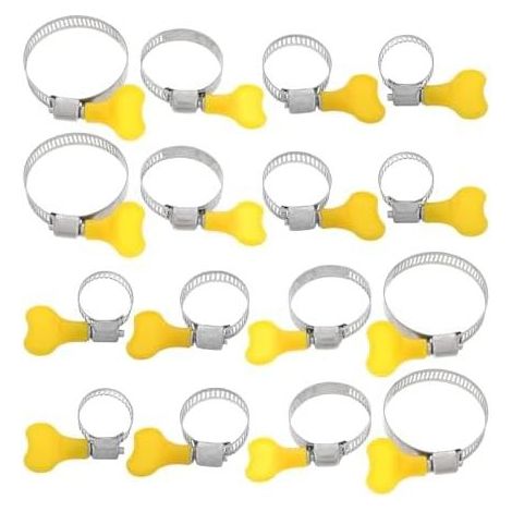 Lot de 16 Colliers de Serrage en Inox avec Poignée Réglable, Assortiment 10 à 44 mm, Pince de Réparation pour Eau Lourde, Plomberie et Tuyauterie, Vis Moletée pour Fixation Sécurisée (1/5)