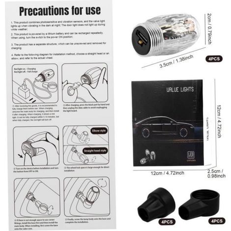 Lumières De Roue - LED Rechargeables - Universelles Pour Valves Américaines - Lot De 4 (1/4)